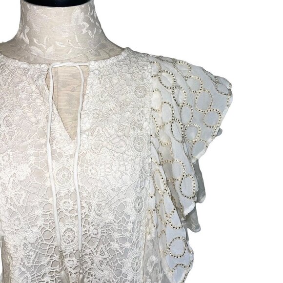 Verb By Pallavi Singhee Allyson Lace Blouse Womens Size Large L Ruffled White - Picture 6 of 11